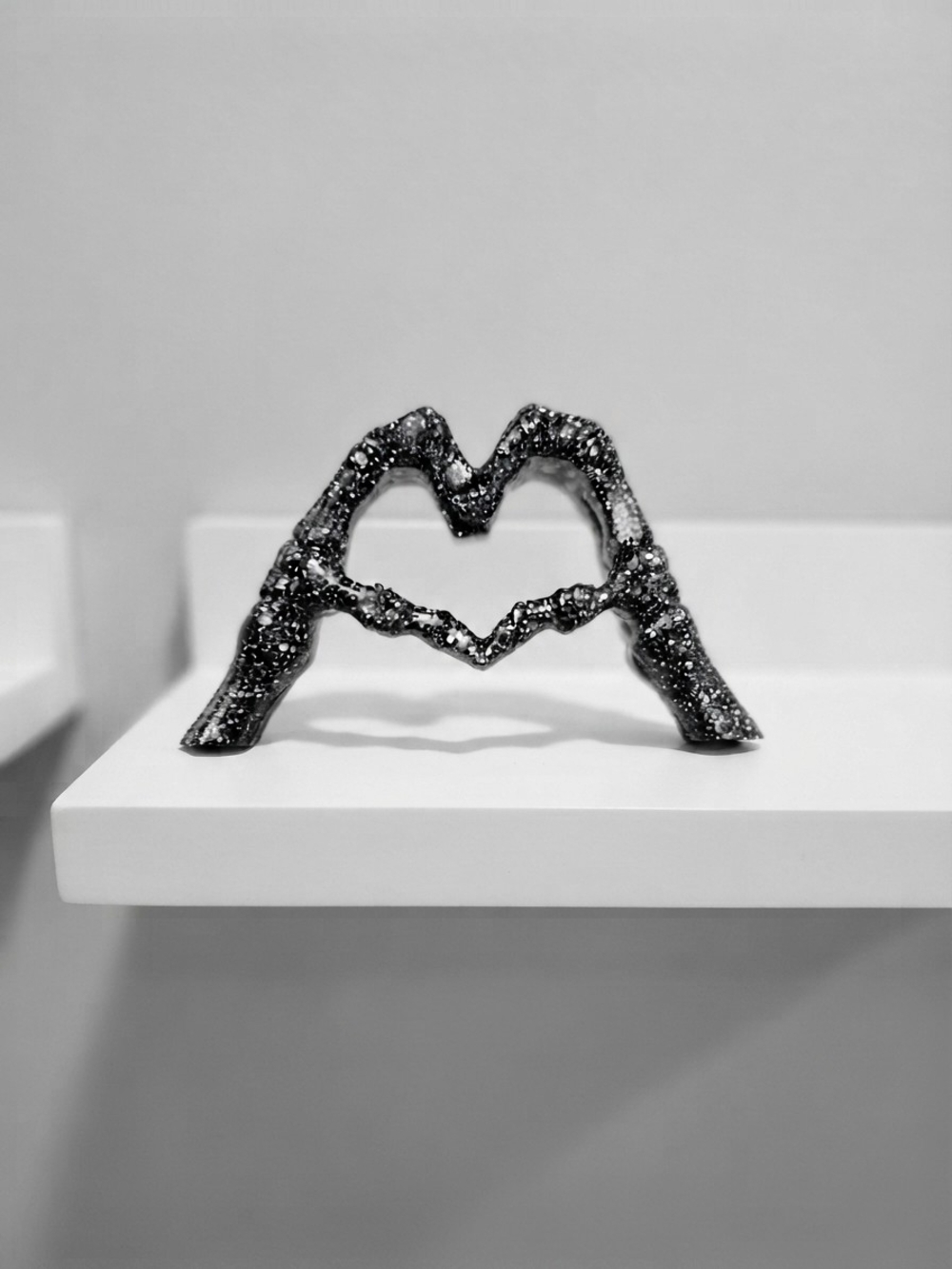 NEW Black with White Speckles Heart Hands Sculpture (0235)